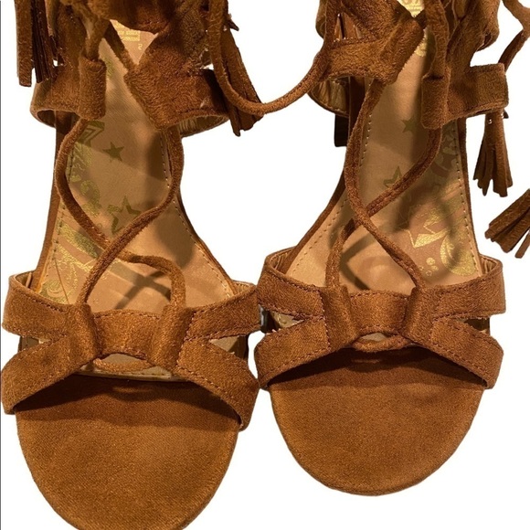 Brash Sexy Lace Up Cut Out Sandy Brown Suede Block Heel Sandal Back Zip Bootie 7 - Picture 2 of 13